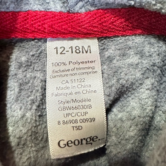George Grey Fleece Monkey Zip Hoodie Sweater 12-18 Month Boys - Picture 5 of 5